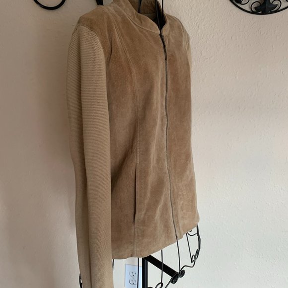 Sigrid Olsen Women's size Medium Tan Leather/ Silk Jacket - Picture 4 of 8
